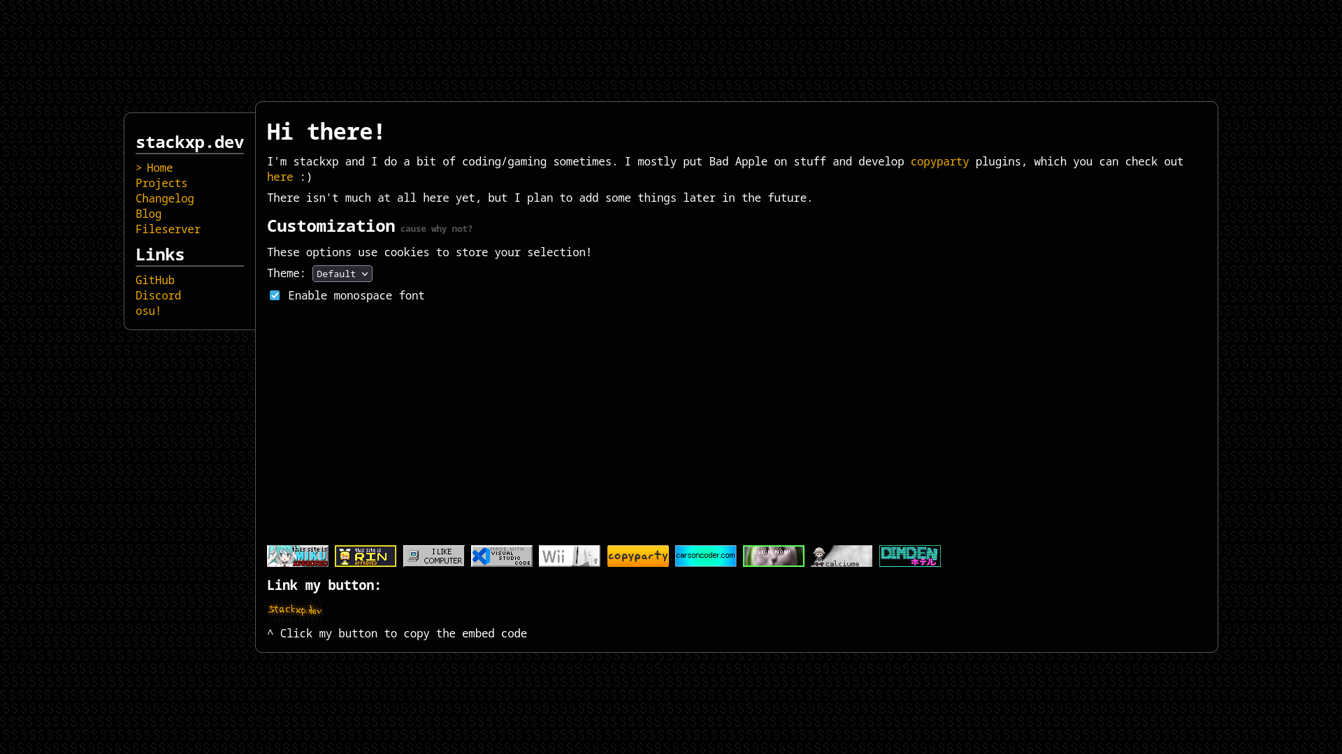 The old website design
